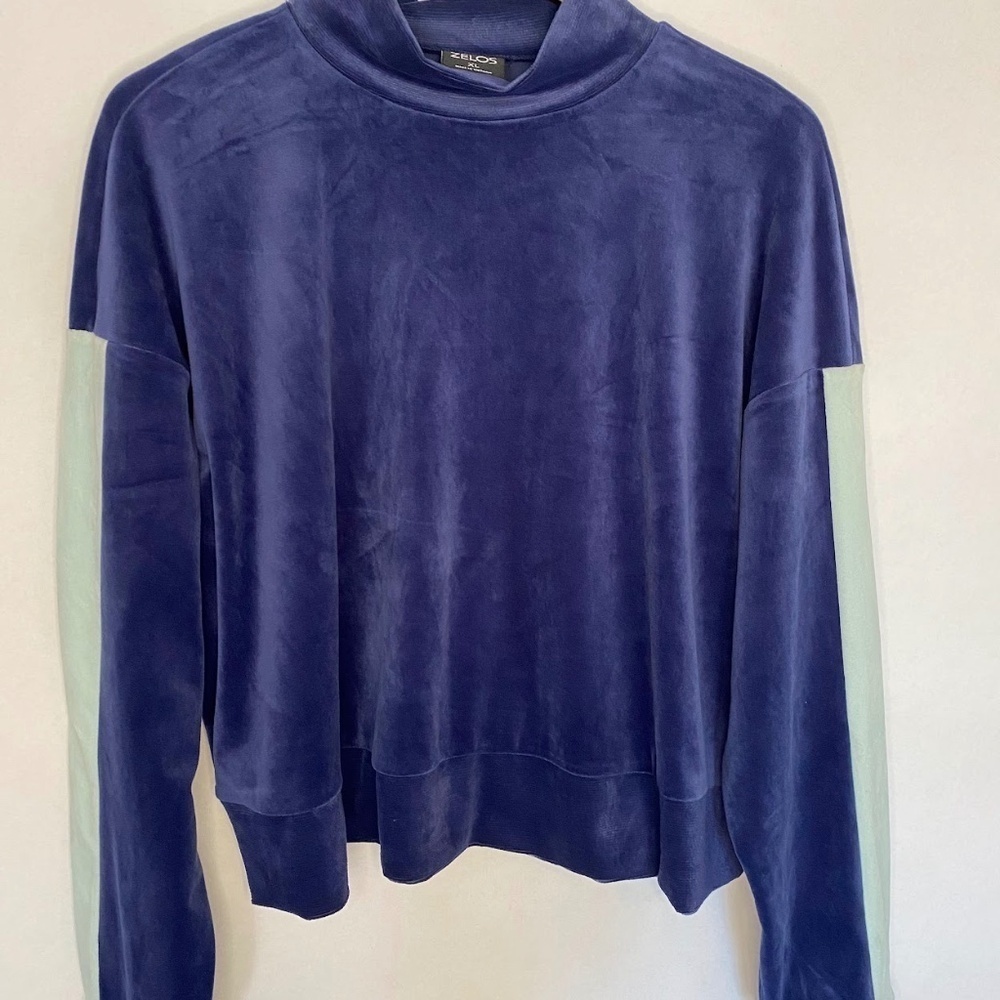 NWOT Zelos Blue Velour Pullover Track Suit Top Mock Neck Sweatshirt, XL NEW